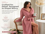 Women's Pink Coral Fleece Hooded Bathrobe - Soft Plush Long Sleeve Wrap Robe with Tie Belt, V888-ELOSUNG54476