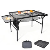 Folding Grill Table 135x60cm Portable Height Adjustable Camping Table with 2 Wing Panels Mesh V985-GRILLTABLE