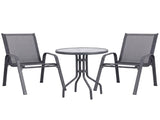 Gardeon 3PC Outdoor Bistro Set Table and Chairs Stackable Patio Furniture Grey FF-B-STA-AL80-GE