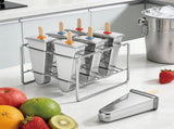 6 Pcs Stainless Steel Popsicle Molds, Reusable Ice Pop Maker with Holder and Wooden Sticks, V1237-ZY-917-205