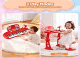 Keezi Kids Piano Keyboard 37 Keys Electronic Musical Instrument Set w/ Stool Microphone KPK-37-RD