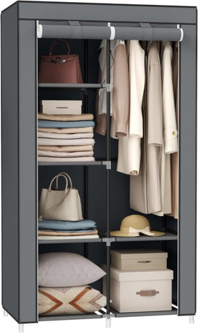 SONGMICS Portable Clothes Storage with 6 Shelves and 1 Clothes Hanging Rail Grey V227-8498402109162