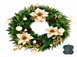 Jingle Jollys 60cm Pre-Lit Christmas Wreath LED Garlands Gold Flowers Pinecones Decor XM-C-WRE-FLW-2FT-GD-LED