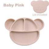 Grosmimi Bear Silicone Suction Food Plate with Silicone Lid Oatmeal DTK10877