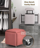 Stool, 5 in 1 Nesting Ottoman Stool with Swivel Casters Stackable Cube Square Sofa Vanity Movable V1107-CS-QFLCCE15
