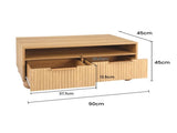 Artiss Coffee Table 90cm Center Table Fluted Drawers Open Shelf Spherical Solid Legs Wood FUR-Z-COF-08-WD
