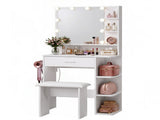 Artiss Dressing Table Vanity Desk LED Mirror Stool Storage Power Outlet Hairdryer Holder White FURNI-N-DRESS04-WH