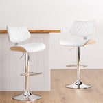 Artiss 4x Bar Stools Kitchen Dining Chairs Gas Lift Stool Wooden Leather White BA-TW-8095-WHX4