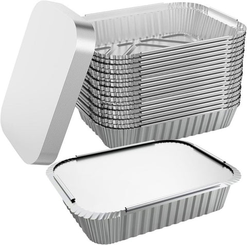 320x Aluminium Disposable Foil Food Container Trays Pans w/ Lids Covers Bulk 22x15x4.5cm V563-AF2215-20L-16PK