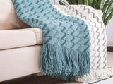 130*180CM White And Grey Modern Knitted Throw Blanket with Tassels - Soft & Lightweight for Sofa, V888-ELOSUNG21129