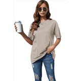 V Neck Short Sleeve Basic Tees Coffee S V1369-AZ3-W-12939