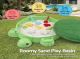 Keezi Kids Sandpit Turtle Sandbox Toys with Umbrella Lid Green 8 Accessories 3 SAND-TURTLE-GN