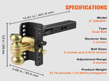 Adjustable Trailer Hitch, 152.4 mm Drop & 114.3 mm Rise Hitch Ball Mount with 50.8 mm Receiver, V952-SQTQJTCB2225DZS3SV0