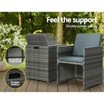 Gardeon 5PC Bistro Set Wicker Table and Chairs Ottoman Outdoor Furniture Grey FF-CH-ST-5PCS-GE