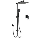 Matt Black 2in1 Set Square 10" Shower Rain Head Handheld Adjustable Silding Rail Mixer V1233-HS002M4CBSC842BKSS110BKSQ201B