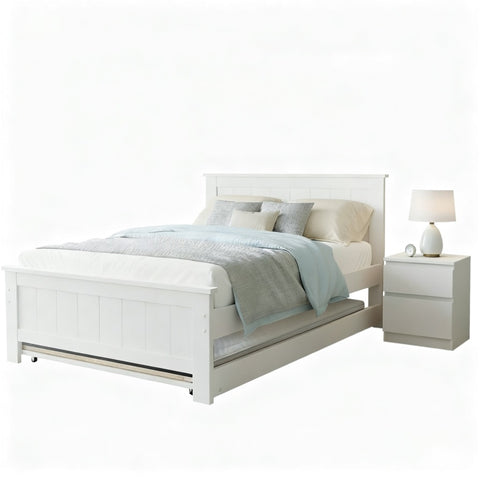 Artiss King Single Bed Frame and Bedside Table WBED-03KS-FURNI-PURE-AB