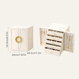 Pink 1 Large Faux Leather Jewelry Storage Box with 5 Drawers and Gold Handles - An elegant V1102-FPGSSSNH002