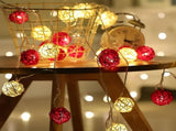 1 Set of Red and White 5cm Rattan Cane 50 Ball Battery Powered LONG 5m String Lights Christmas Gift V382-REDWHITERATTBALLBATT50