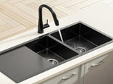 Cefito Stainless Steel Sink 100x45CM With Pull Out Mixer Tap Kitchen Basin Double Bowl Black SINK-BLACK-10045-52