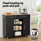Artiss Kitchen Island Trolley Rolling Serving Cart Storage Drawer Cabinet 100cm Black FUR-S-KI-100-BK-AB