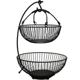 Black Double-Layer Wire Fruit Basket for Kitchen Countertop Storage with Detachable Design V1370-AZ4-16378