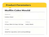 Non-Stick Muffin Baking Pan, Household Oven Cake Bread Mould, Gold 12-Cup Baking Tray, Set Of 2, V1221-XM-LB2849-GM116