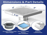 Square Shower Drain 6", 304 Stainless Steel Floor Drain w/Hair Strainer, Grid Shower Drain w/CUPC V1369-AZ3-W-06397