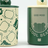 2X High-Fired Ceramic Porcelain Mug Set with Lid 400ml Bear w Tea Spoon GREEN V274-HA-LA-P0024828-BEAR