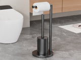 Freestanding Toilet Brush and Toilet Paper Holder Set Metal Bathroom Loo Brush Roll Stand with Round V1161-860069