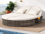 Gardeon Outdoor Day Bed Sun Lounge Setting Wicker Lounger Patio Furniture w/ Retractable Side Tray ODF-SUNBED-BS22-BE-AB