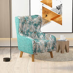 Armchair High back Lounge Accent Chair Designer Printed Fabric Upholstery with Wooden Leg V43-AC-ROSEGR-D