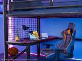 Gaming Loft Bed with Desk, Gridwall, Steel Metal Frame, Space Saving Design, for Single Mattress, V219-BEDSBBKSL9GA