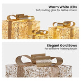 Christabelle Set of 3 Battery Operated Golden Christmas Gift Boxes Warm White LED Lights Indoor 112_MHA604