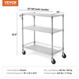 VEVOR Kitchen Utility Cart, 3 Tiers, Wire Rolling Cart, Steel Service Cart on Wheels, Metal Storage V952-WGCFTCCB350X1RH9BV0