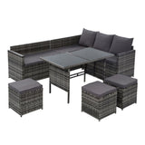 Gardeon Outdoor Dining Set Sofa Lounge Setting Chairs Table Ottoman Grey Cover ODF-SDBOSS-3OTM-GE-COVER