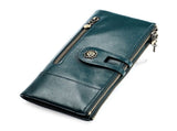 women's leather wallet, anti-skimming wallet, retro style wallet, Korean fashion wallet, long wallet V1106-939-98020-GRN-L