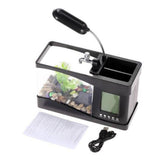 Multifunctional USB Mini Aquarium Fish Tank Aquarium with LED Lamp LCD Display Screen Clock Storage V1294-YM0716-10121417