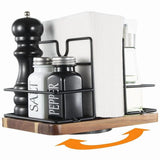 Napkin Holder for Table, Rotating Metal Napkin Holder with Salt and Pepper Shakers, Rotating V1369-AZ3-W-11604
