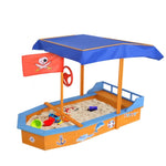 Keezi Kids Sandpit Wooden Boat Sand Pit with Canopy Bench Seat Beach Toys 150cm SAND-JUMBO-CANOPY