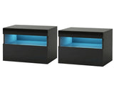 Artiss 2x Bedside Table LED - HERES Black FUR-R-BS-LED-04-BKX2