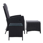 Gardeon 5PC Recliner Chairs Table Sun lounge Wicker Outdoor Furniture Adjustable Black ODF-RECLINER-CHOTTB-5BK