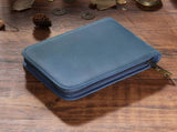 Blue 12-Slot Genuine Crazy Horse Leather Fountain Pen Case - Handcrafted Large Capacity Zippered Pen V888-ELOSUNG46211