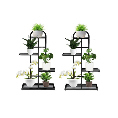 SOGA 2X 4 Tier 5 Pots Black Metal Plant Stand Flowerpot Display Shelf Rack Indoor Home Office Decor FPOTH02X2