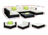 Gardeon 7-Piece Outdoor Sofa Set Wicker Couch Lounge Setting Cover FF-SOFA-BK-7PC-ABC