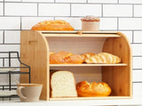 CARLA HOME Large Bamboo Bread Box Storage Organizer with Roll Top for Kitchen Counter LSB-36186