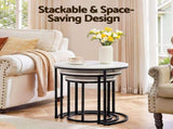 Artiss Nesting Coffee Table Set of 3 Round Stackable Side End Tables Marble Finish White FUR-V-COF-04-MBWH