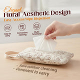 2 PCS Floral Quilted Baby Wipe Holder Pouch with Strap, Reable Portable Wipes Case for Stroller & V1258-DP02-F-421