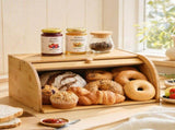 Artiss Bamboo Bread Box Bin Roll Top Kitchen Countertop Storage 45cm Natural BBX-1T-ROLL-WD