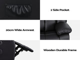 Artiss Manual Massage Recliner Chair for Living Room, Leather Sofa Lounge Reclining Chair with 2 USB RECLINER-A13-UB-PU-BK-AB