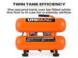 UNIMAC 16L Twin Tank Air Compressor, 116PSI Portable Silent Oil-Free Electric, for Airtools Tyre V219-TOLACMUM1C6FA